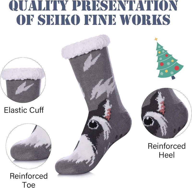 LINEMIN Mens Warm Slipper Socks Soft Cozy Fuzzy Fleece-Lined Winter Non Slip Indoor Christmas Socks - Image 5